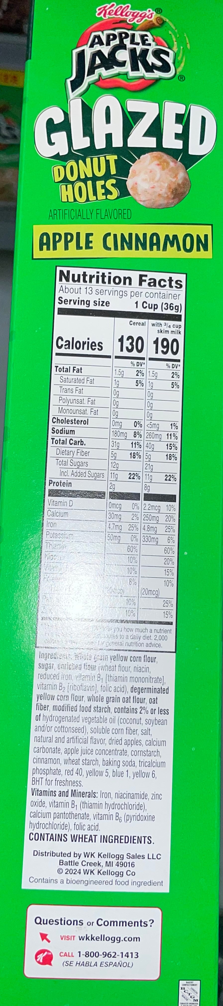 Apple Jacks Glazed Apple Cinnamon Donut Holes Cereal Kelloggs 481g