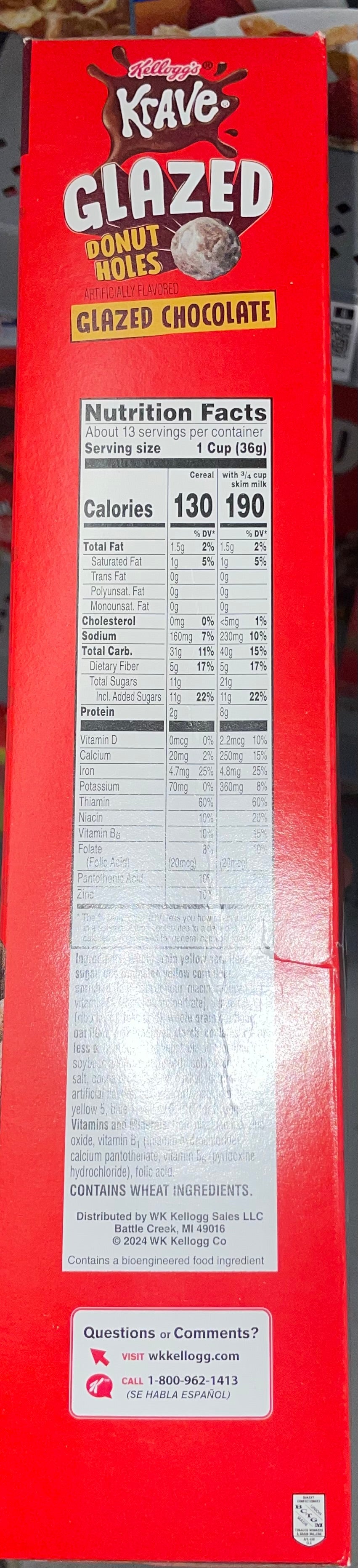 Krave Glazed Chocolate Donut Holes Cereal Kelloggs 481g