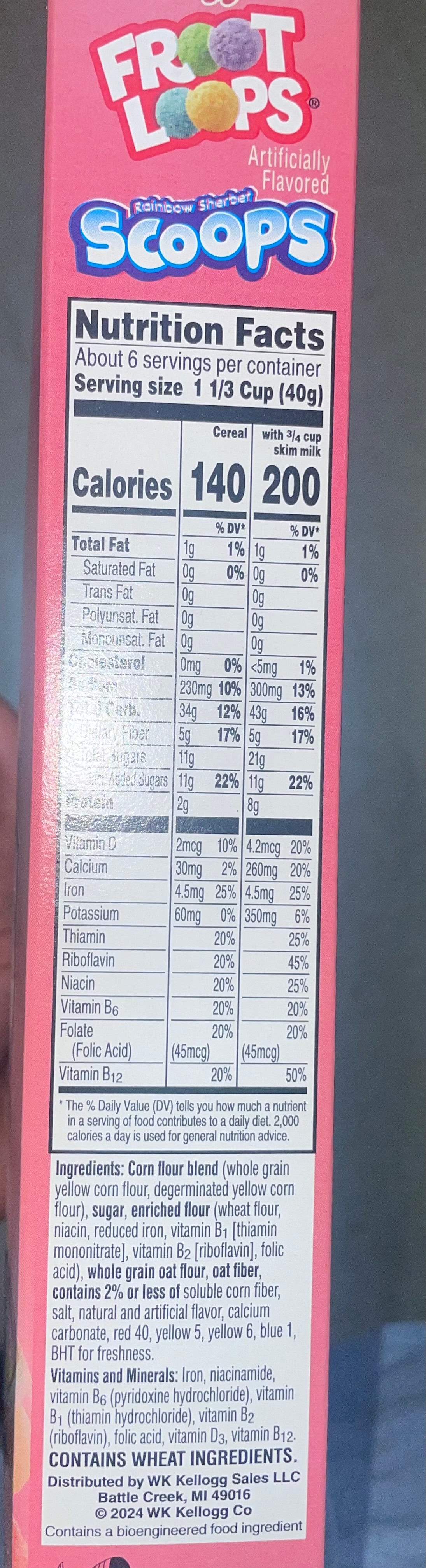 Froot Loops Rainbow Sherbert Scoops Cereal Kelloggs Breakfast Cold Cereal Cools Your Mouth! Limited Time Only 221g