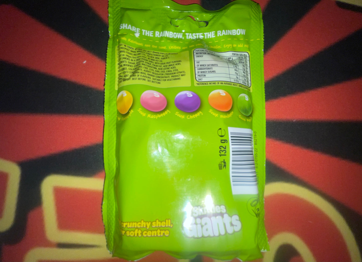 Skittles Giants Sours (UK) 3Xs Bigger Softer Inside 132g Candy