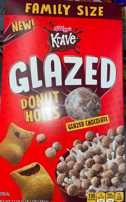 Krave Glazed Chocolate Donut Holes Cereal Kelloggs 481g