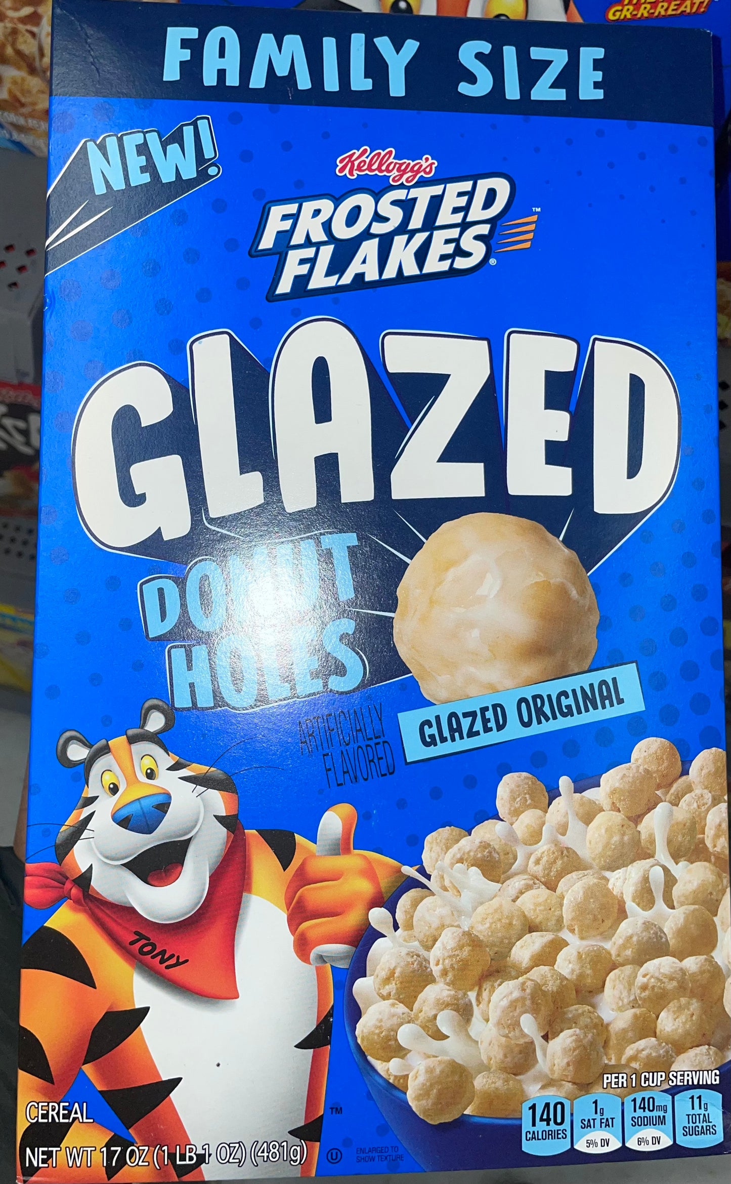 Frosted Flakes Glazed Donut Holes Cereal Kelloggs 481g