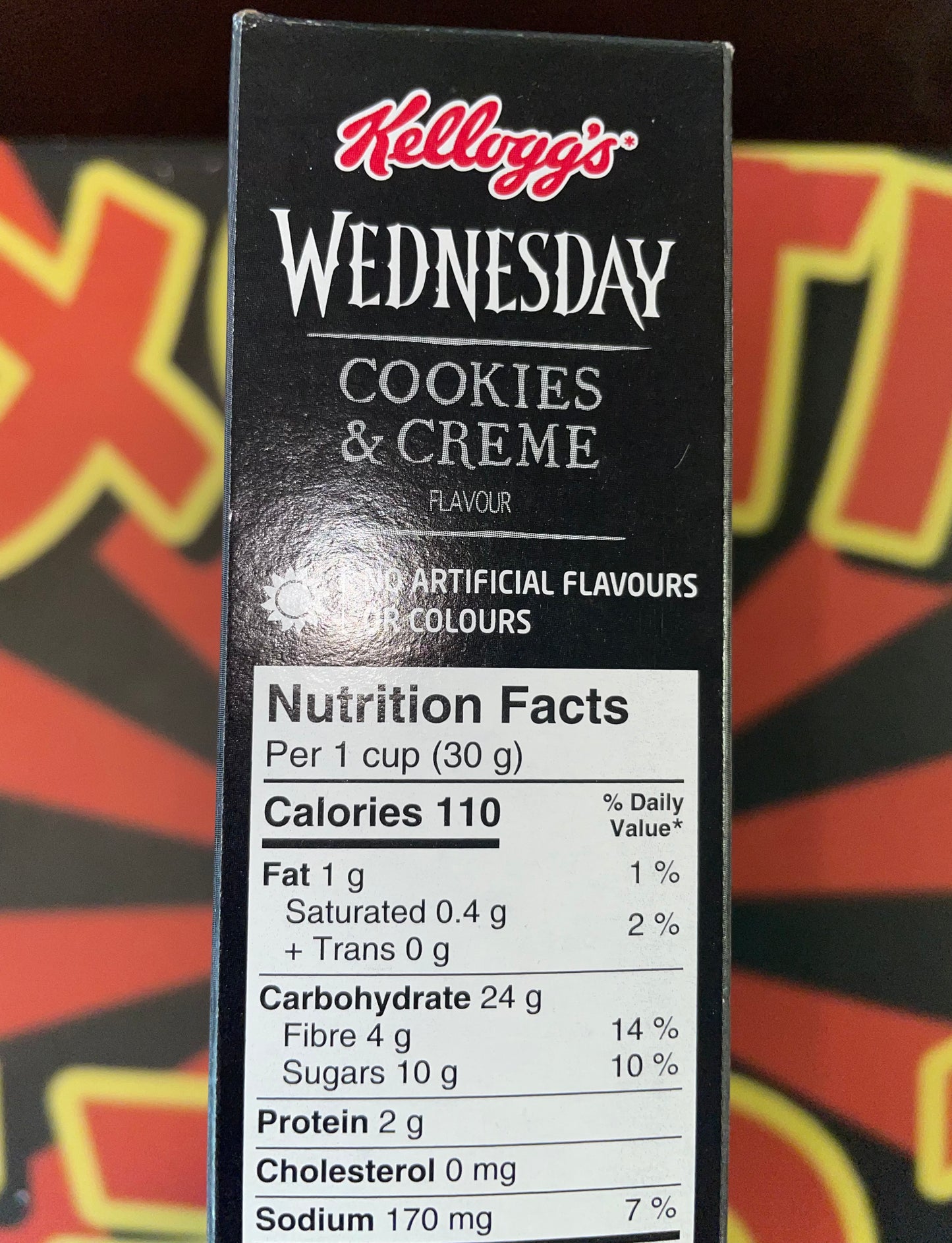 Wednesday Addams Cookies and Creme Flavoured Cereal Kelloggs (United Kingdom) Sweet Crunchy Corn Cereal Sweet 227g