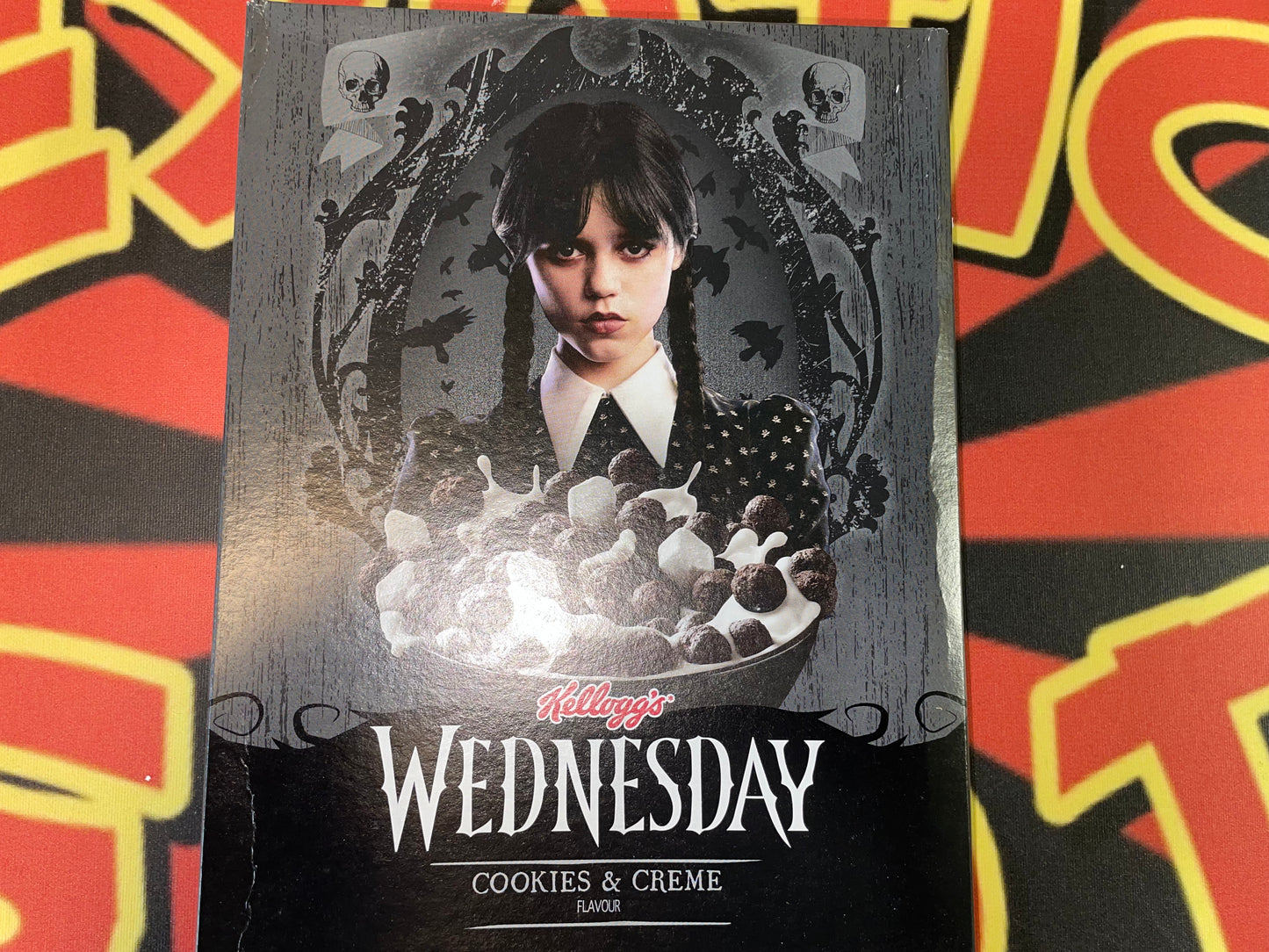 Wednesday Addams Cookies and Creme Flavoured Cereal Kelloggs (United Kingdom) Sweet Crunchy Corn Cereal Sweet 227g