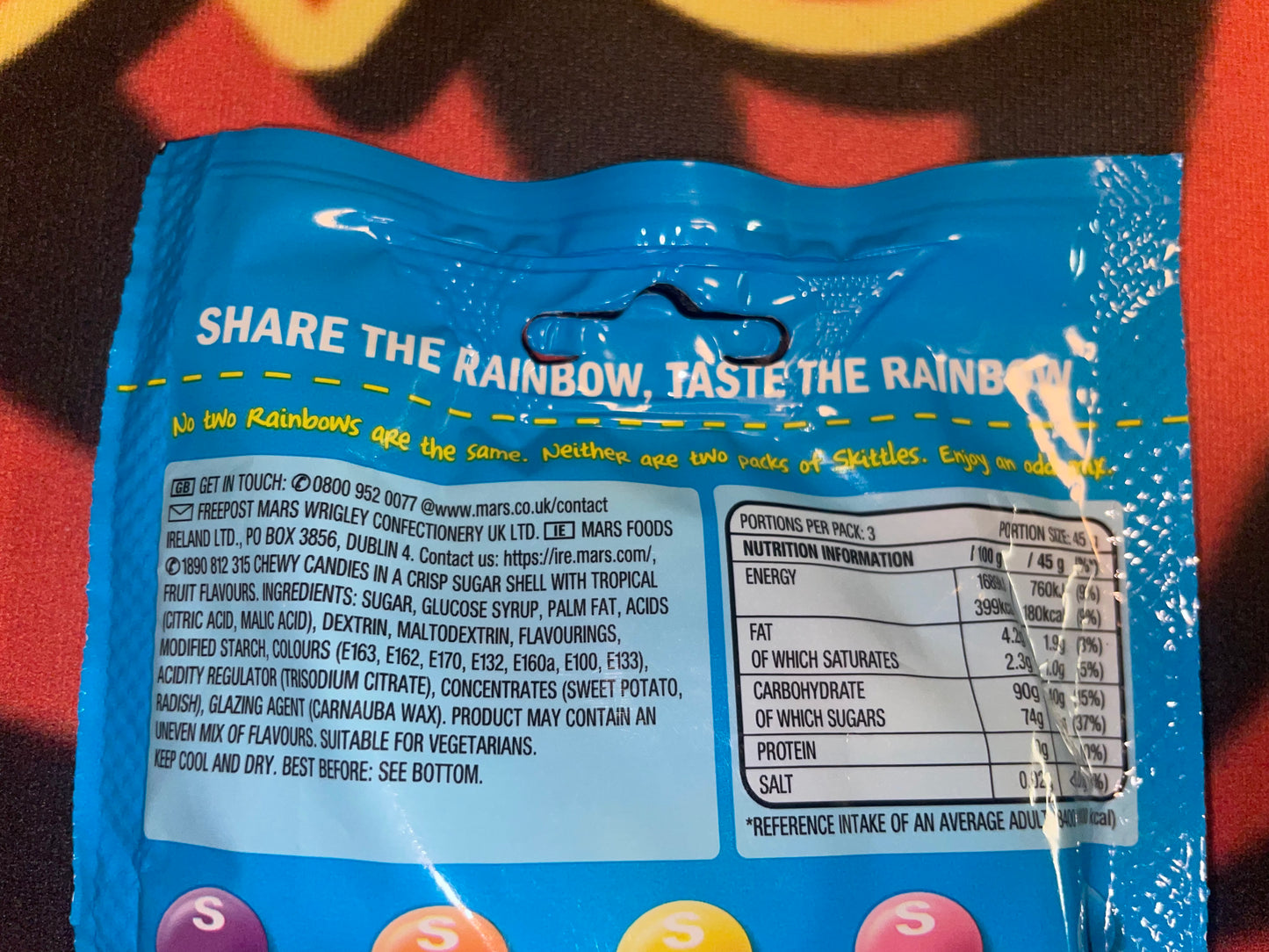 Skittles Tropical Flavored Candy Taste the Rainbow Passionfruit Orange Pineapple Watermelon Tropical Punch Flavor Chewy Candies 136g (United Kingdom)