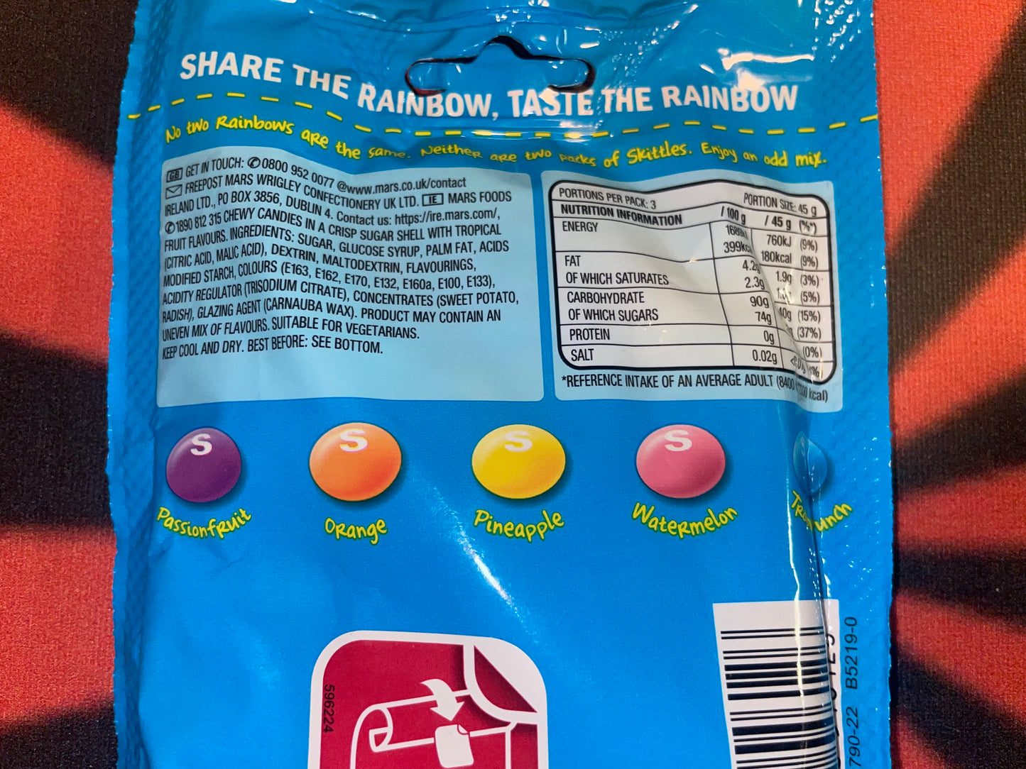 Skittles Tropical Flavored Candy Taste the Rainbow Passionfruit Orange Pineapple Watermelon Tropical Punch Flavor Chewy Candies 136g (United Kingdom)