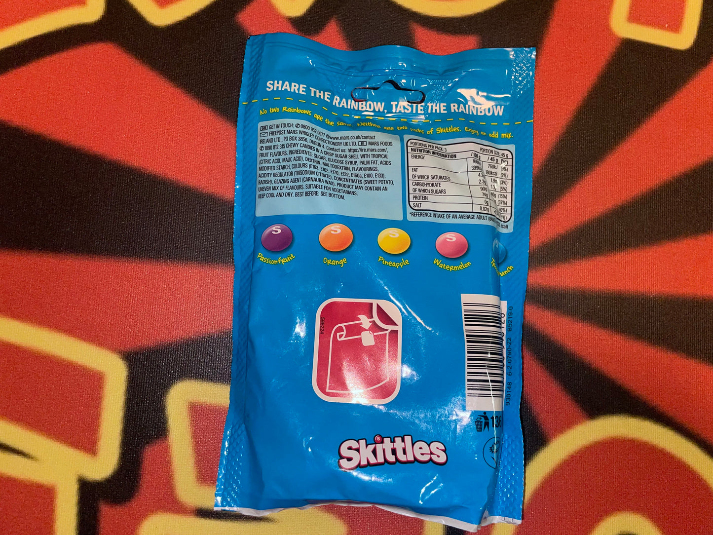 Skittles Tropical Flavored Candy Taste the Rainbow Passionfruit Orange Pineapple Watermelon Tropical Punch Flavor Chewy Candies 136g (United Kingdom)