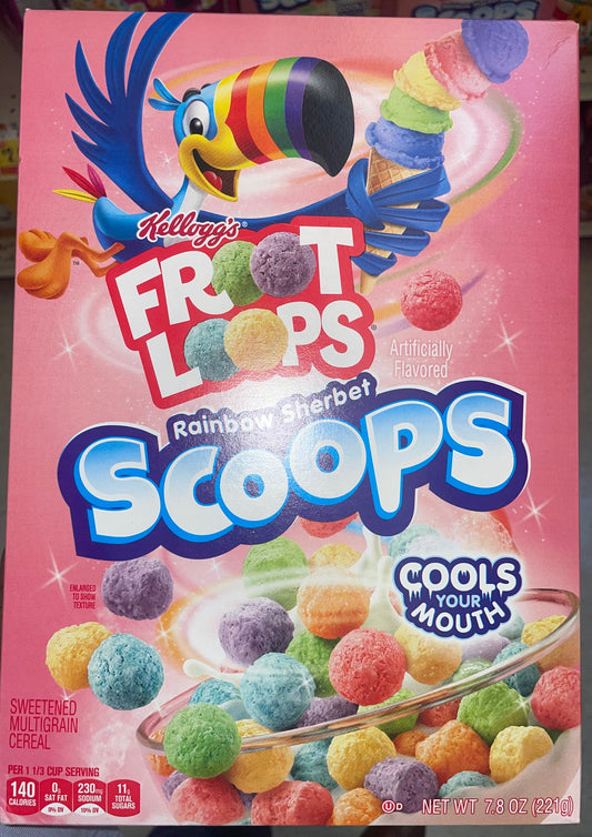 Froot Loops Rainbow Sherbert Scoops Cereal Kelloggs Breakfast Cold Cereal Cools Your Mouth! Limited Time Only 221g