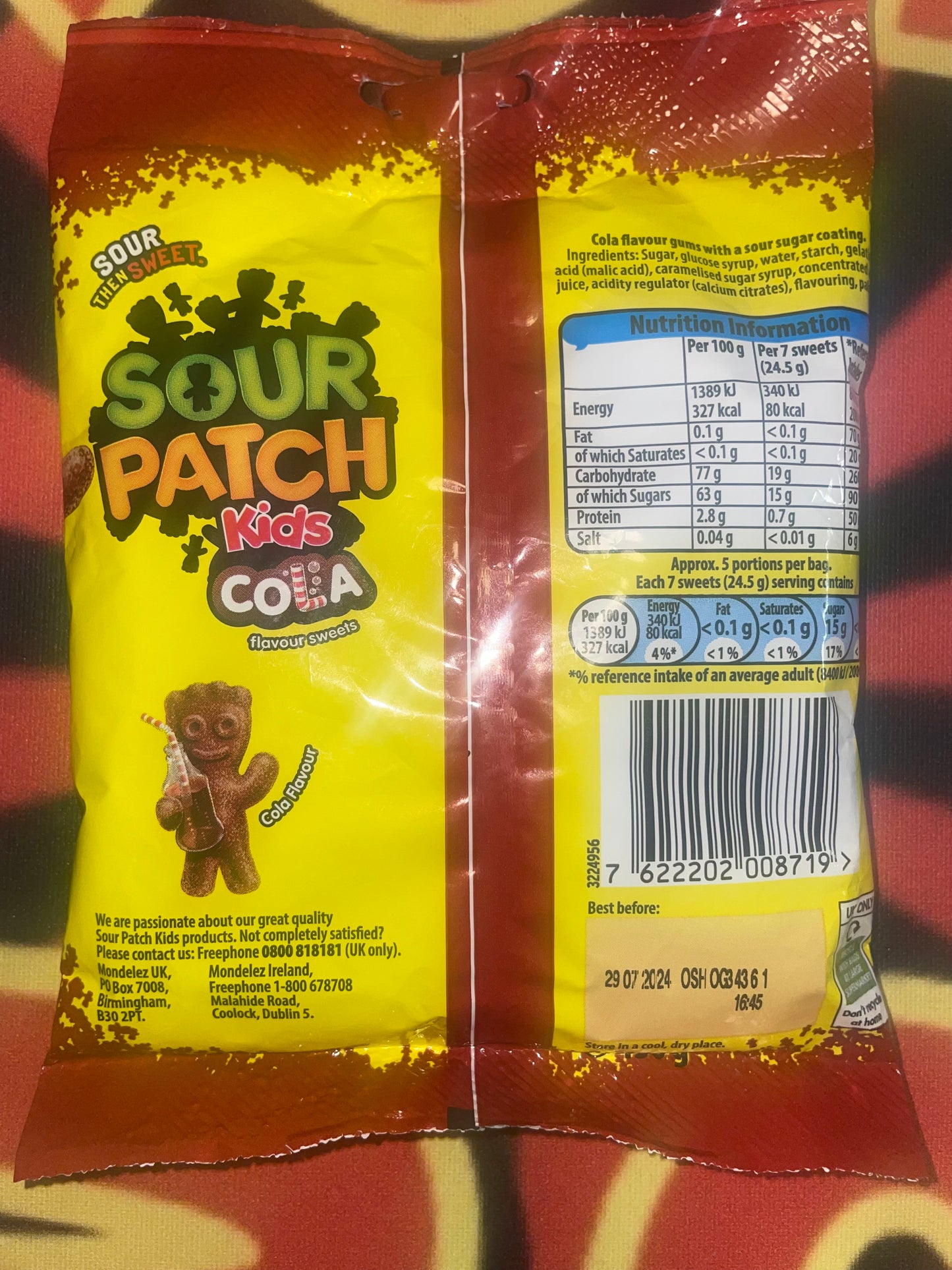 Sour Patch Kids Cola Flavor Flavored Sour then Sweet Flavour Sweets (UK) Gummies Chewy Snack Snacks Candy Candies