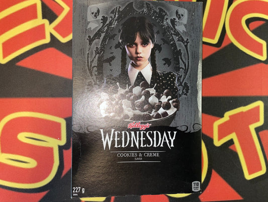 Wednesday Addams Cookies and Creme Flavoured Cereal Kelloggs (United Kingdom) Sweet Crunchy Corn Cereal Sweet 227g