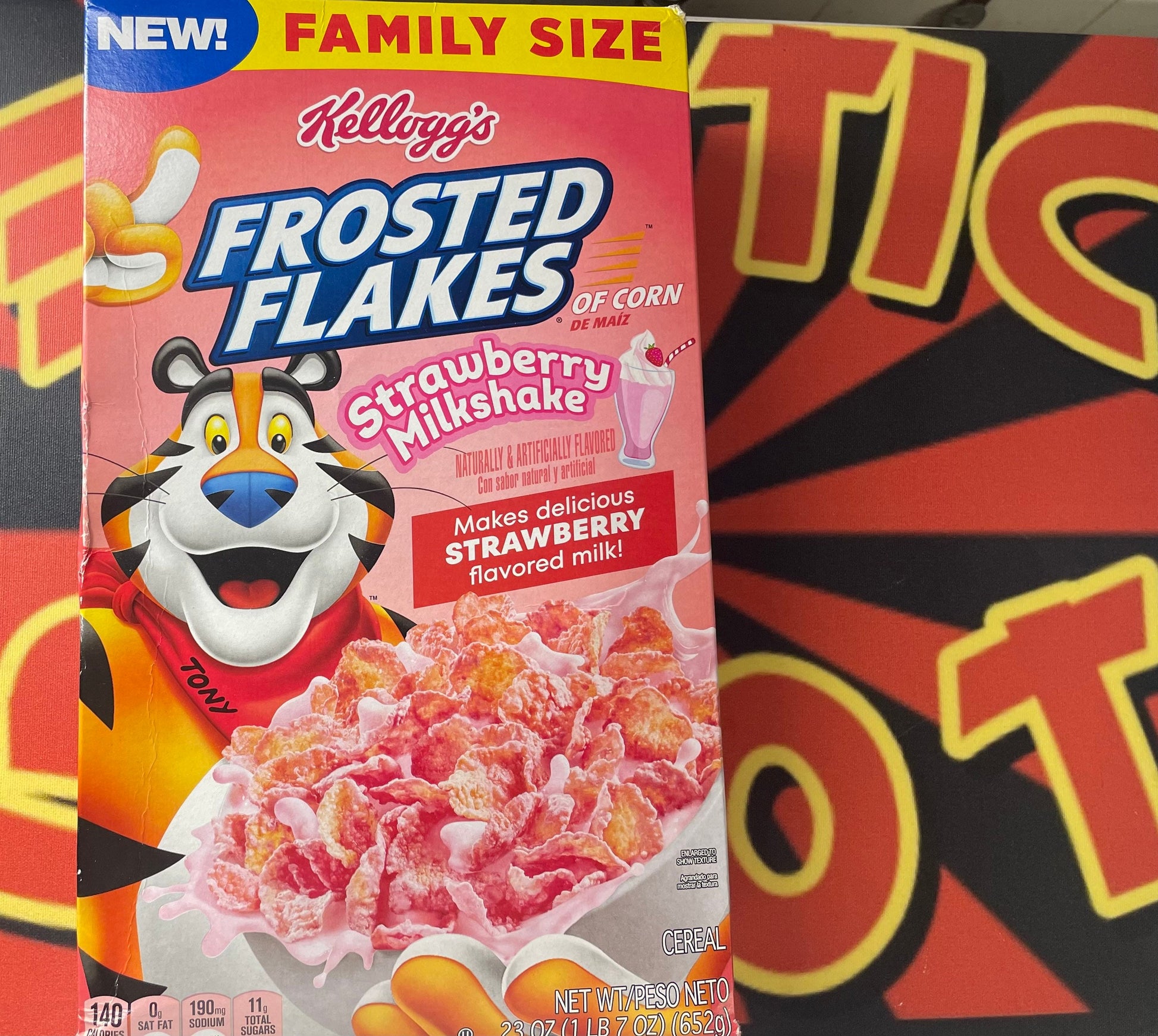 Frosted Flakes Cereal, Strawberry Milkshake, Family Size - 23 oz